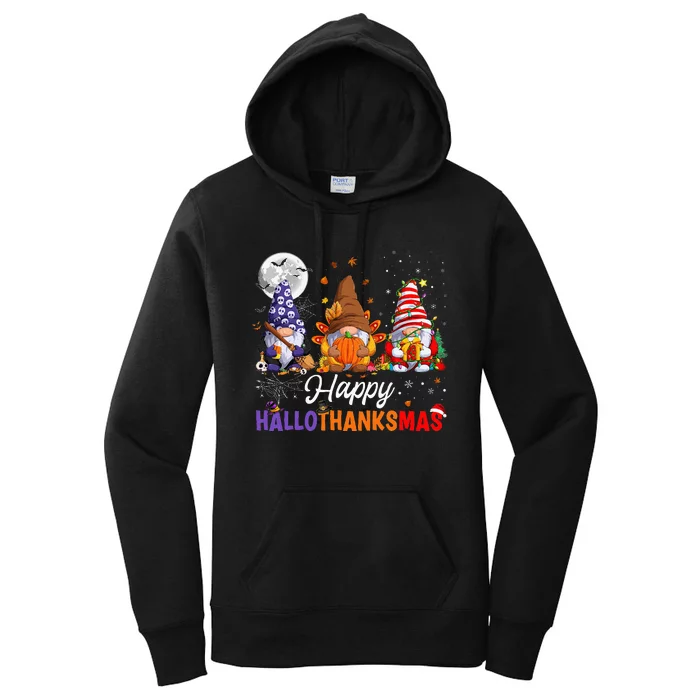 Halloween Thanksgiving Christmas Happy HalloThanksMas Gnomes Women's Pullover Hoodie