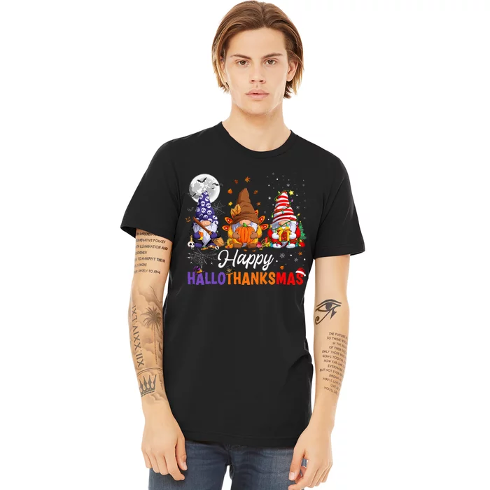 Halloween Thanksgiving Christmas Happy HalloThanksMas Gnomes Premium T-Shirt