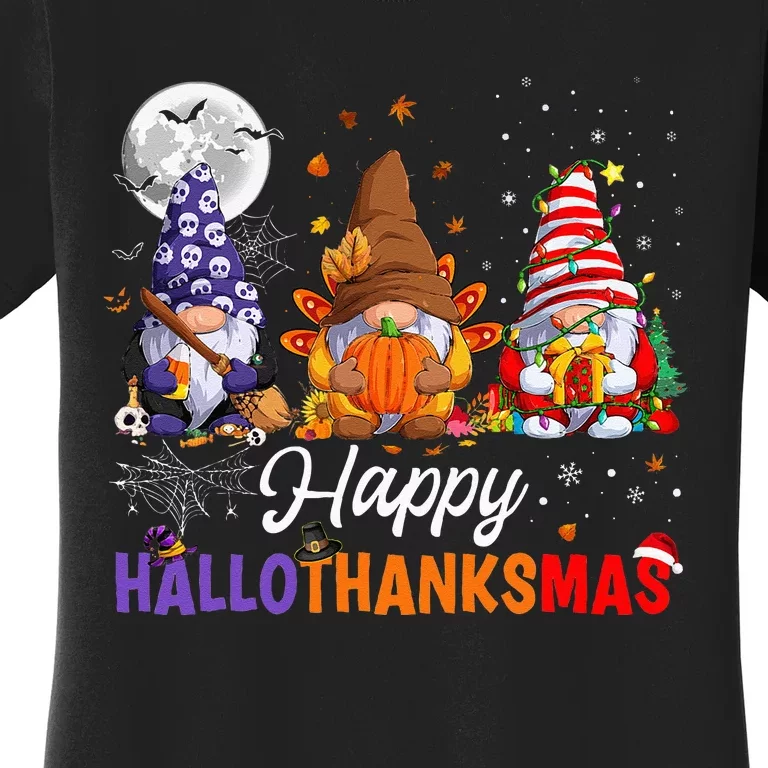 Halloween Thanksgiving Christmas Happy HalloThanksMas Gnomes Women's T-Shirt