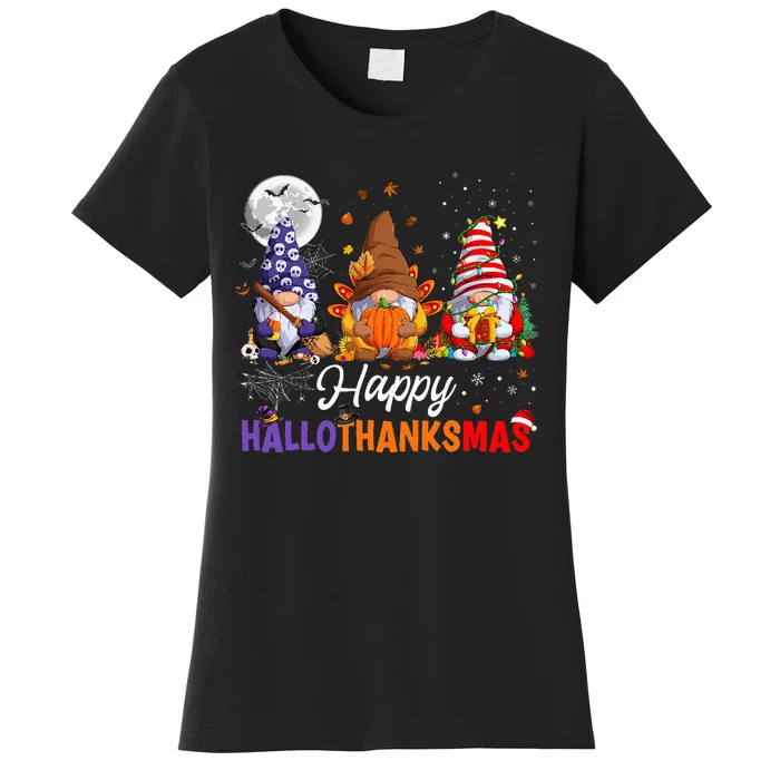 Halloween Thanksgiving Christmas Happy HalloThanksMas Gnomes Women's T-Shirt