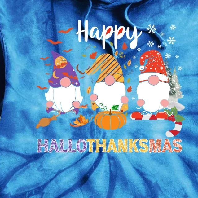 Halloween Thanksgiving Christmas Happy Hallothanksmas Gnomes Gift Tie Dye Hoodie