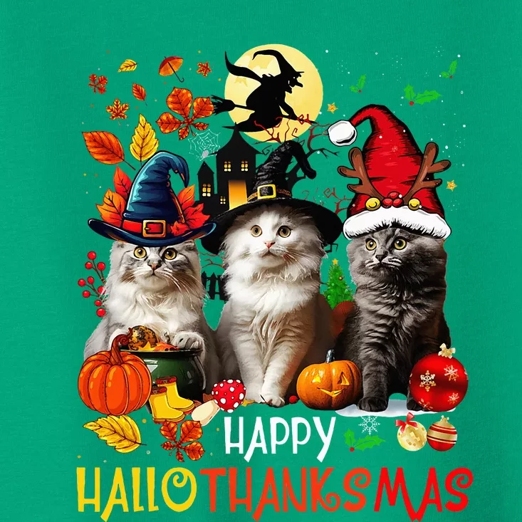 Halloween Thanksgiving Christmas Happy Hallothanksmas Cats Toddler T-Shirt