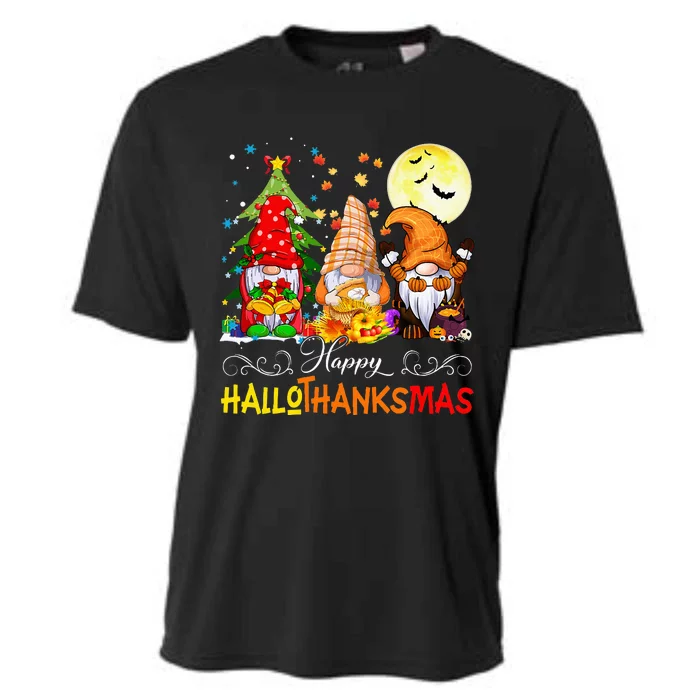 Halloween Thanksgiving Christmas Happy HalloThanksMas Gnomes Cooling Performance Crew T-Shirt