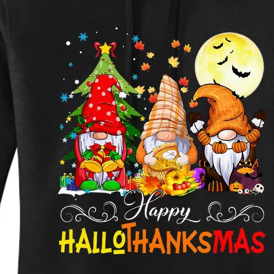 Halloween Thanksgiving Christmas Happy HalloThanksMas Gnomes Women's Pullover Hoodie