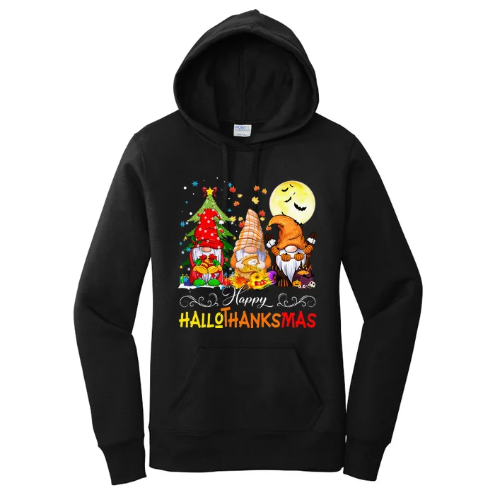 Halloween Thanksgiving Christmas Happy HalloThanksMas Gnomes Women's Pullover Hoodie