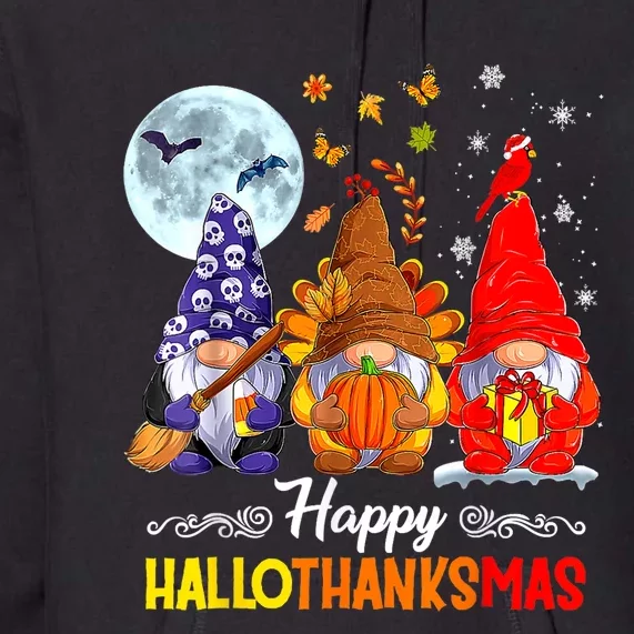 Halloween Thanksgiving Christmas Happy HalloThanksMas Gnomes Premium Hoodie