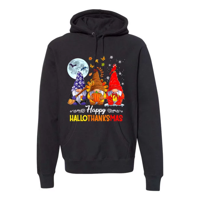 Halloween Thanksgiving Christmas Happy HalloThanksMas Gnomes Premium Hoodie