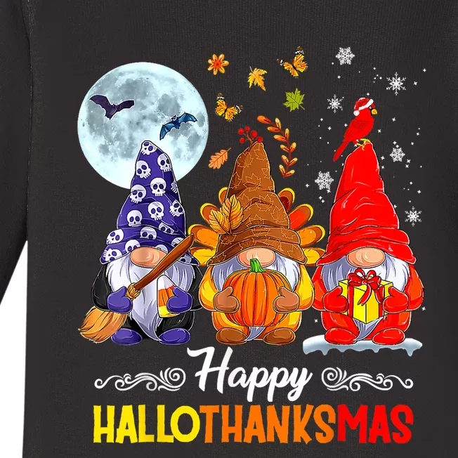 Halloween Thanksgiving Christmas Happy HalloThanksMas Gnomes Baby Long Sleeve Bodysuit