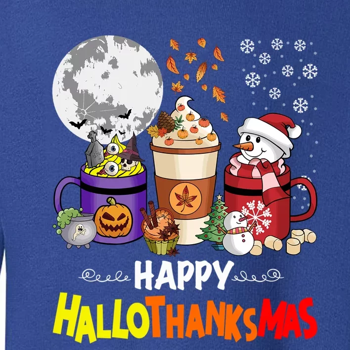 Halloween Thanksgiving Christmas Happy Hallothanksmas Coffee Cute Gift Toddler Sweatshirt