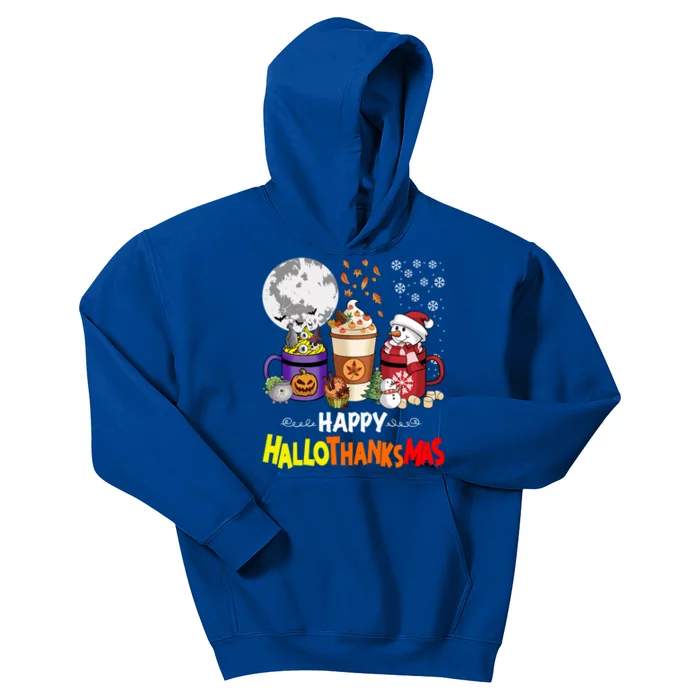 Halloween Thanksgiving Christmas Happy Hallothanksmas Coffee Cute Gift Kids Hoodie