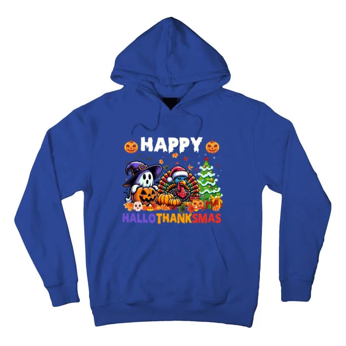 Halloween Thanksgiving Christmas Happy Hallothanksmas Cute Gift Tall Hoodie