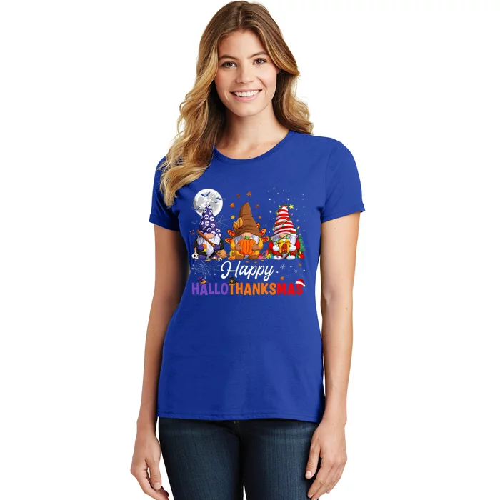 Halloween Thanksgiving Christmas Happy HalloThanksMas Gnomes Women's T-Shirt