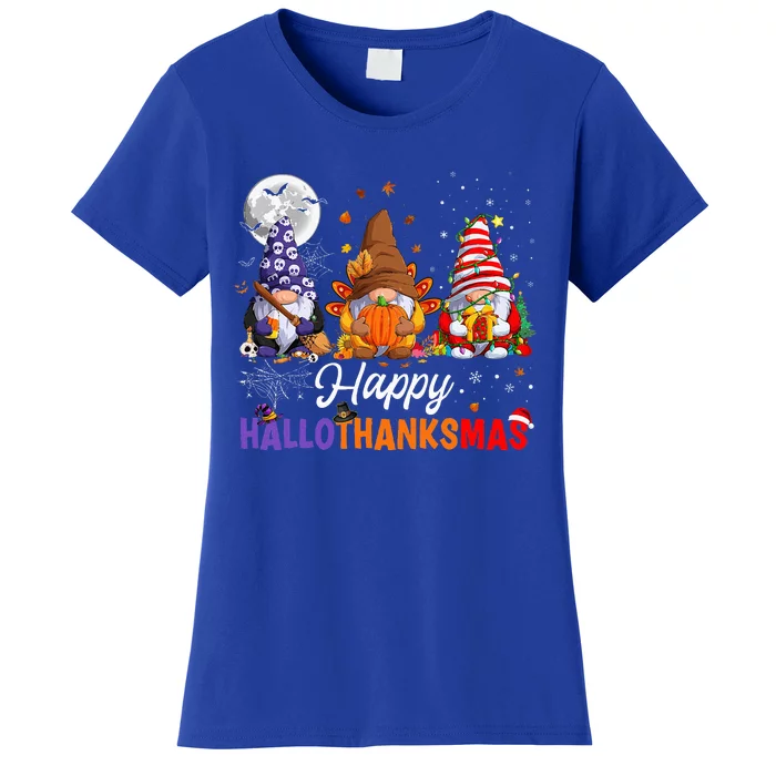 Halloween Thanksgiving Christmas Happy HalloThanksMas Gnomes Women's T-Shirt