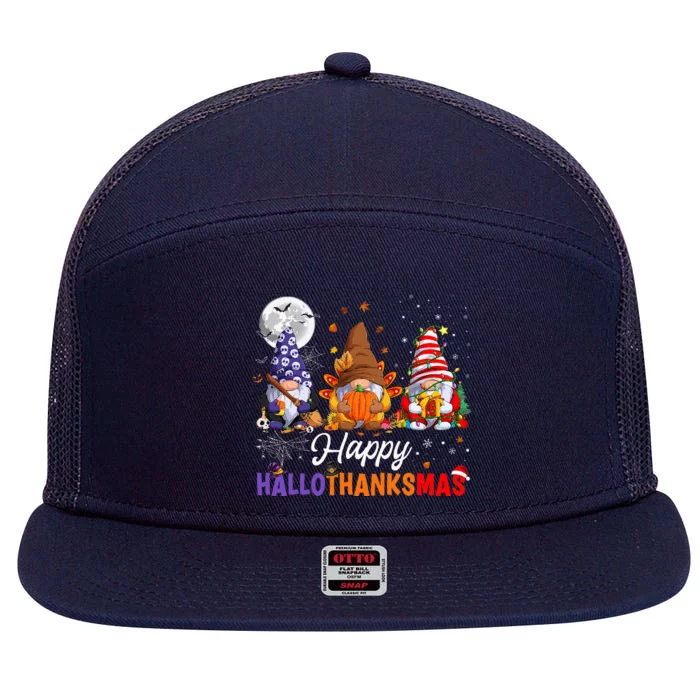 Halloween Thanksgiving Christmas Happy HalloThanksMas Gnomes 7 Panel Mesh Trucker Snapback Hat