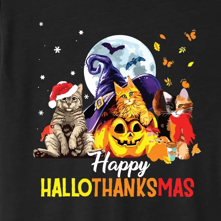 Happy Thanksgiving Cute Cat Happyhallothanksmas ChromaSoft Performance T-Shirt