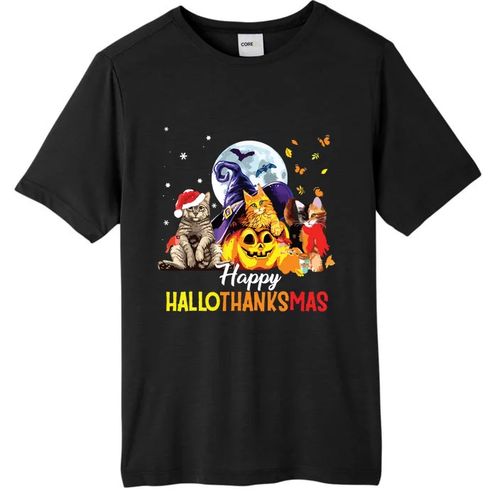 Happy Thanksgiving Cute Cat Happyhallothanksmas ChromaSoft Performance T-Shirt