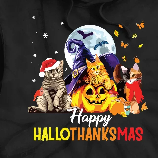 Happy Thanksgiving Cute Cat Happyhallothanksmas Tie Dye Hoodie