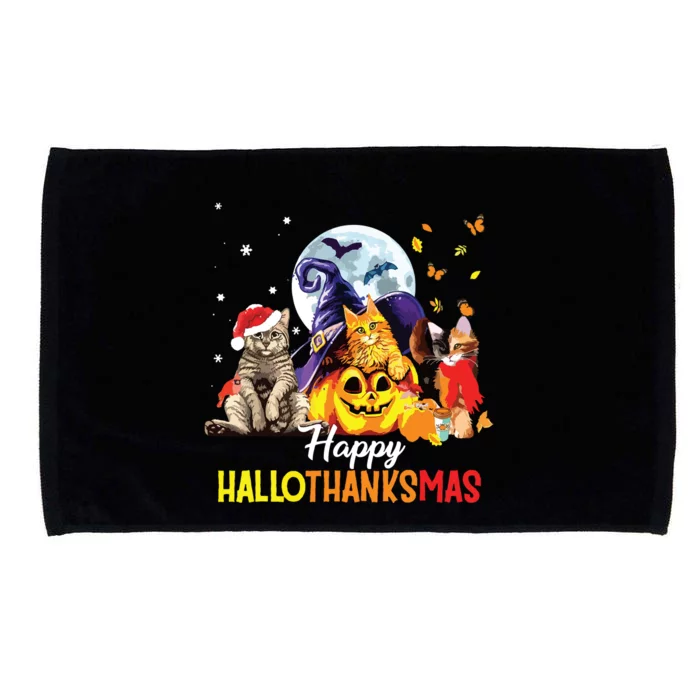 Happy Thanksgiving Cute Cat Happyhallothanksmas Microfiber Hand Towel