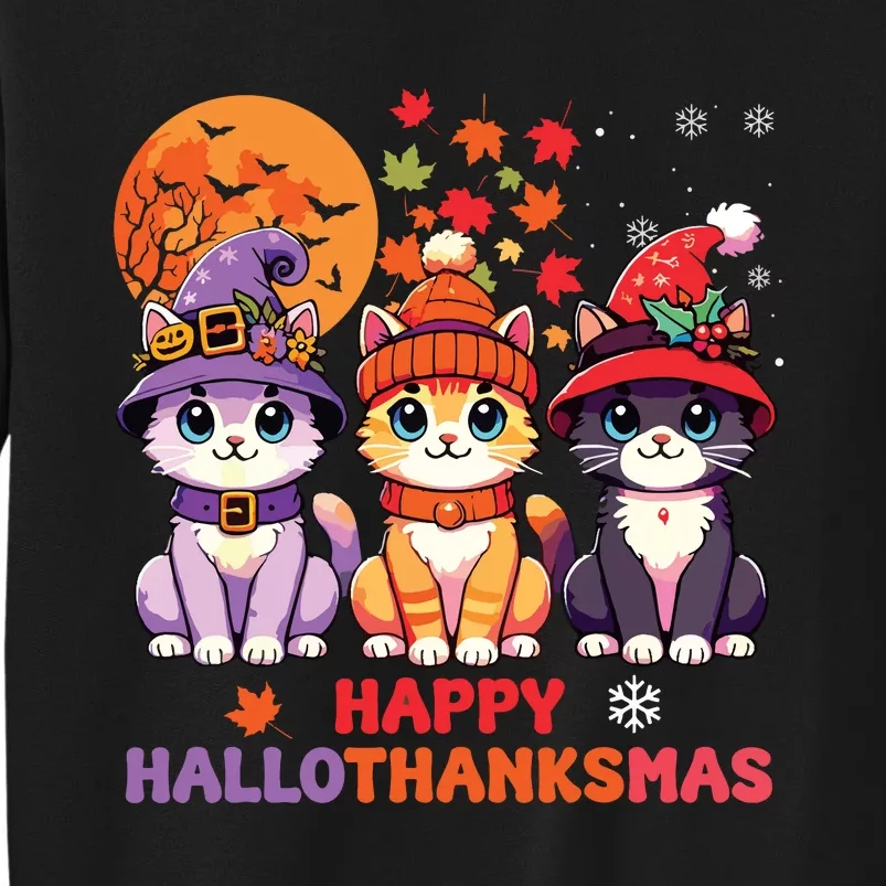 Halloween Thanksgiving Christmas Happy Hallothanksmas Cats Sweatshirt