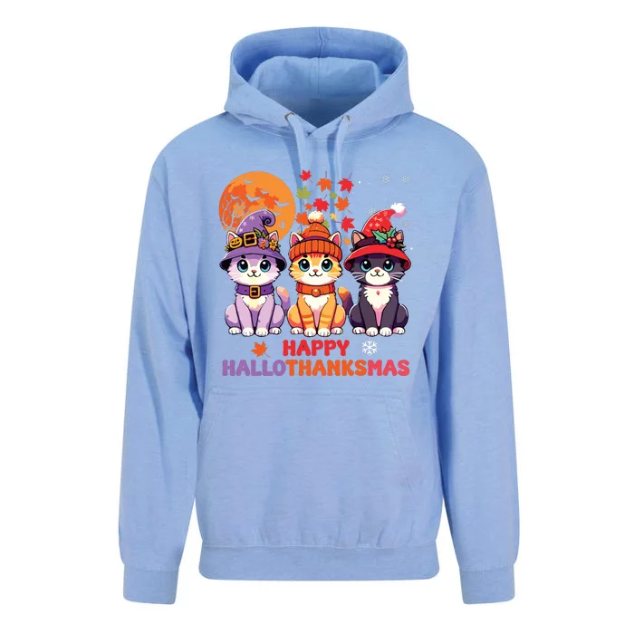 Halloween Thanksgiving Christmas Happy Hallothanksmas Cats Unisex Surf Hoodie