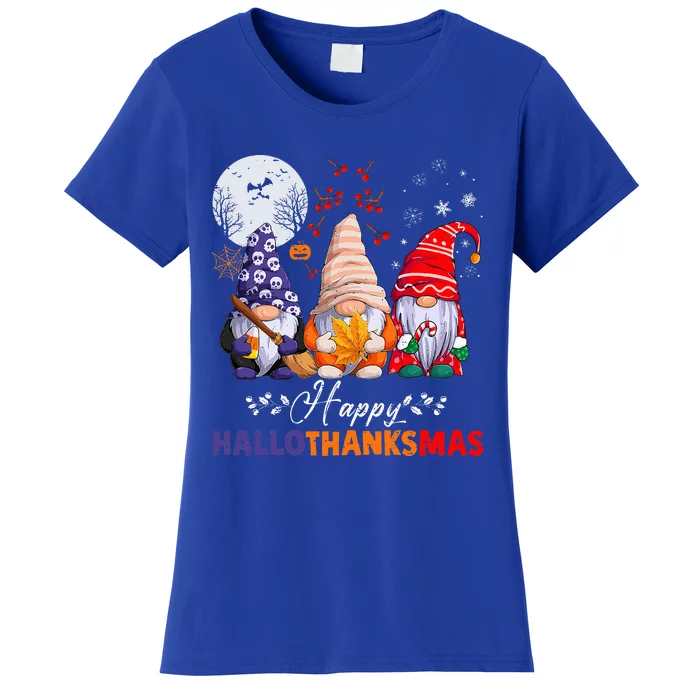 Halloween Thanksgiving Christmas Happy HalloThanksMas Gnomes Women's T-Shirt