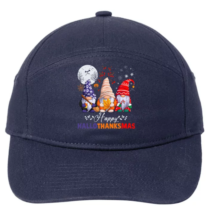 Halloween Thanksgiving Christmas Happy HalloThanksMas Gnomes 7-Panel Snapback Hat