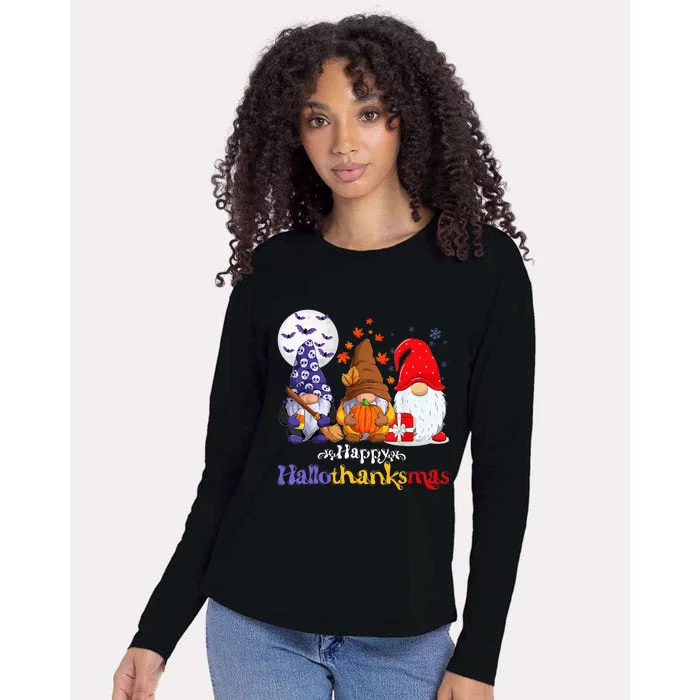 Halloween Thanksgiving Christmas Happy Hallothanksmas Gnomes Womens Cotton Relaxed Long Sleeve T-Shirt