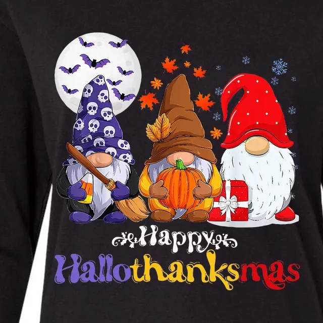 Halloween Thanksgiving Christmas Happy Hallothanksmas Gnomes Womens Cotton Relaxed Long Sleeve T-Shirt