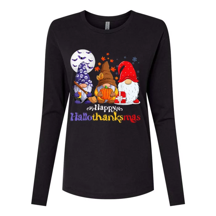 Halloween Thanksgiving Christmas Happy Hallothanksmas Gnomes Womens Cotton Relaxed Long Sleeve T-Shirt