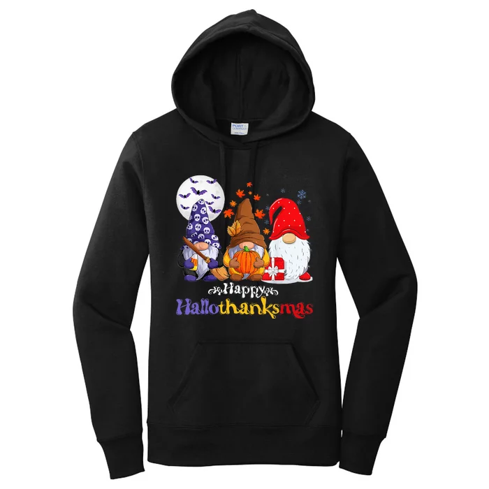 Halloween Thanksgiving Christmas Happy Hallothanksmas Gnomes Women's Pullover Hoodie