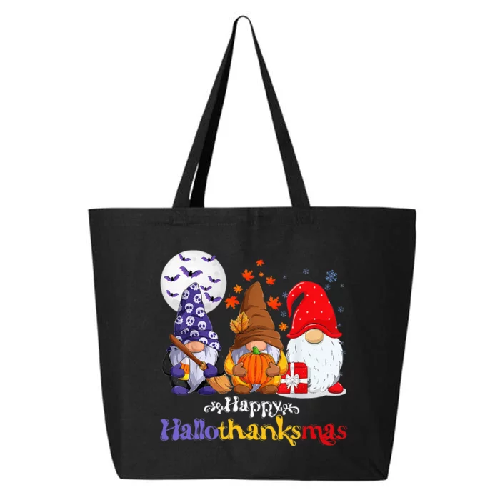 Halloween Thanksgiving Christmas Happy Hallothanksmas Gnomes 25L Jumbo Tote