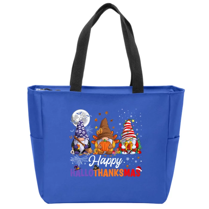 Halloween Thanksgiving Christmas Happy Hallothanksmas Gnomes Gift Zip Tote Bag