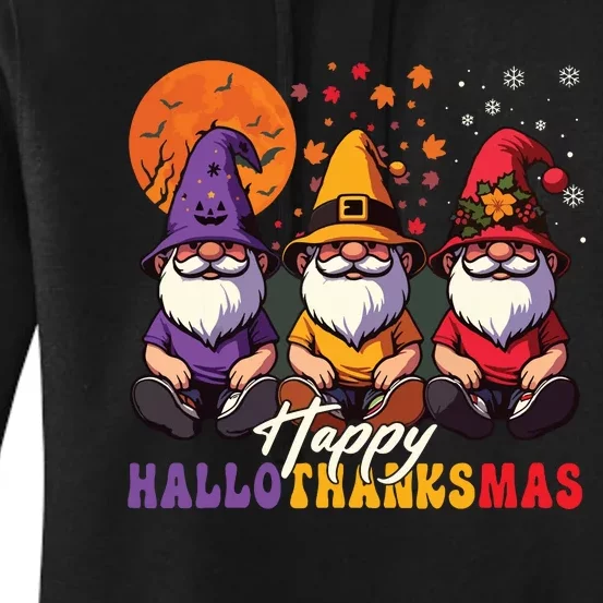 Halloween Thanksgiving Christmas Happy Hallothanksmas Gnomes Women's Pullover Hoodie