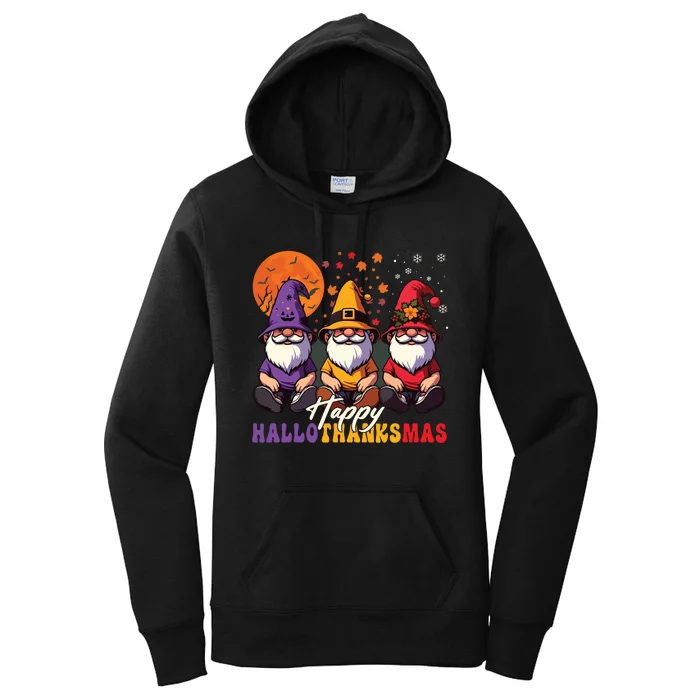 Halloween Thanksgiving Christmas Happy Hallothanksmas Gnomes Women's Pullover Hoodie