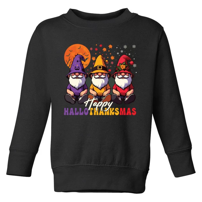 Halloween Thanksgiving Christmas Happy Hallothanksmas Gnomes Toddler Sweatshirt