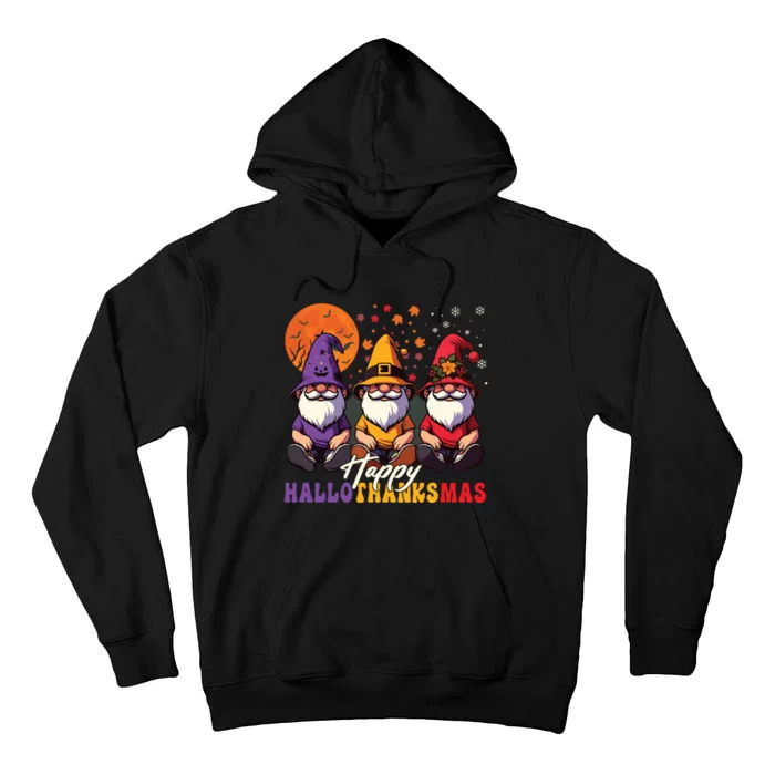 Halloween Thanksgiving Christmas Happy Hallothanksmas Gnomes Tall Hoodie