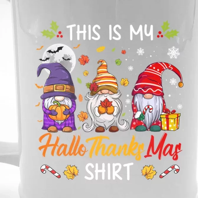 Halloween Thanksgiving Christmas Funny Hallothanksmas Gnomes Cool Gift Front & Back Beer Stein