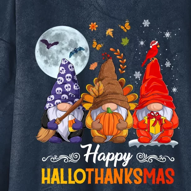 Halloween Thanksgiving Christmas Happy Hallothanksmas Gnomes Cute Gift Hooded Wearable Blanket