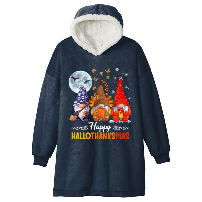 Halloween Thanksgiving Christmas Happy Hallothanksmas Gnomes Cute Gift Hooded Wearable Blanket