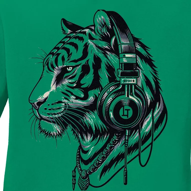 Headphones Tiger Cool Ladies Long Sleeve Shirt