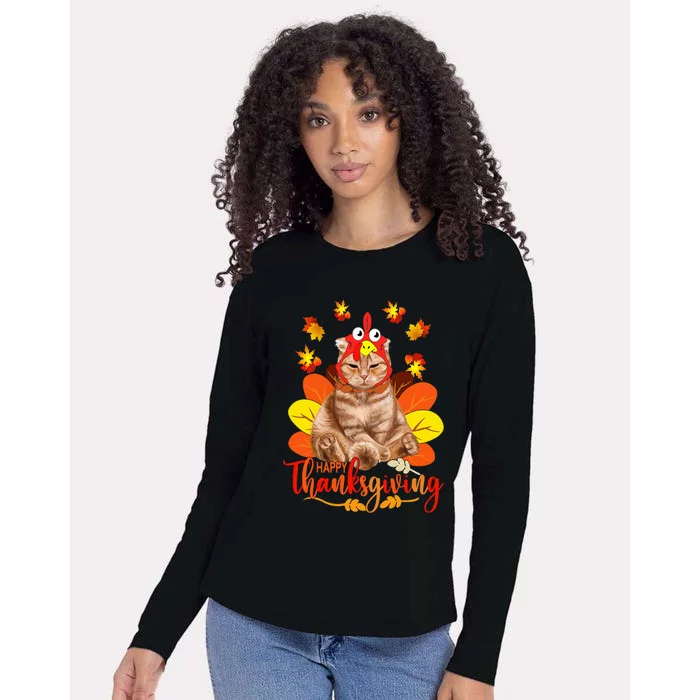 Happy Thanksgiving  Cat Turkey Christmas Day Womens Cotton Relaxed Long Sleeve T-Shirt