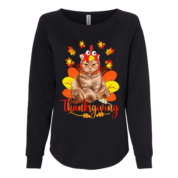 Happy Thanksgiving  Cat Turkey Christmas Day Womens California Wash Sweatshirt