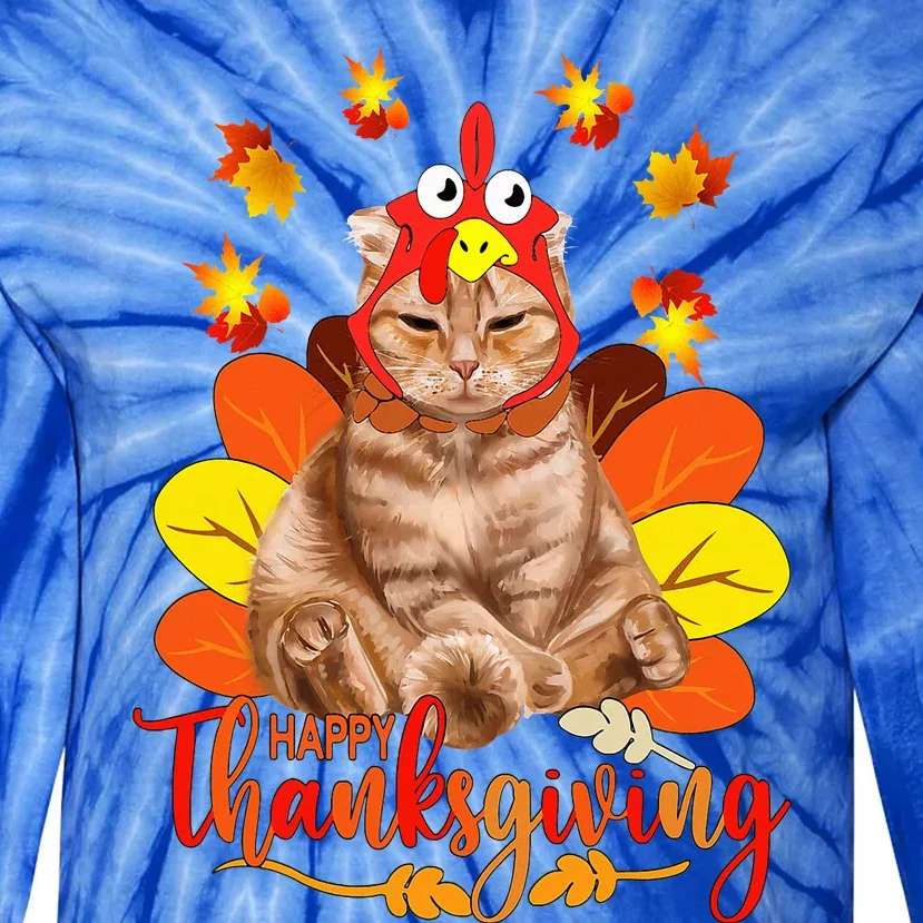 Happy Thanksgiving  Cat Turkey Christmas Day Tie-Dye Long Sleeve Shirt