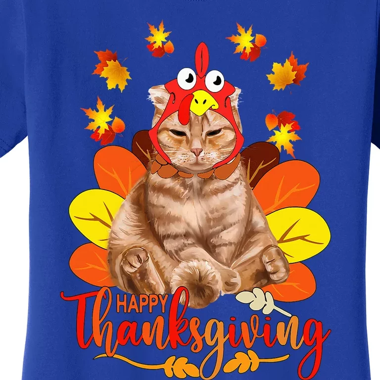 Happy Thanksgiving  Cat Turkey Christmas Day Women's T-Shirt