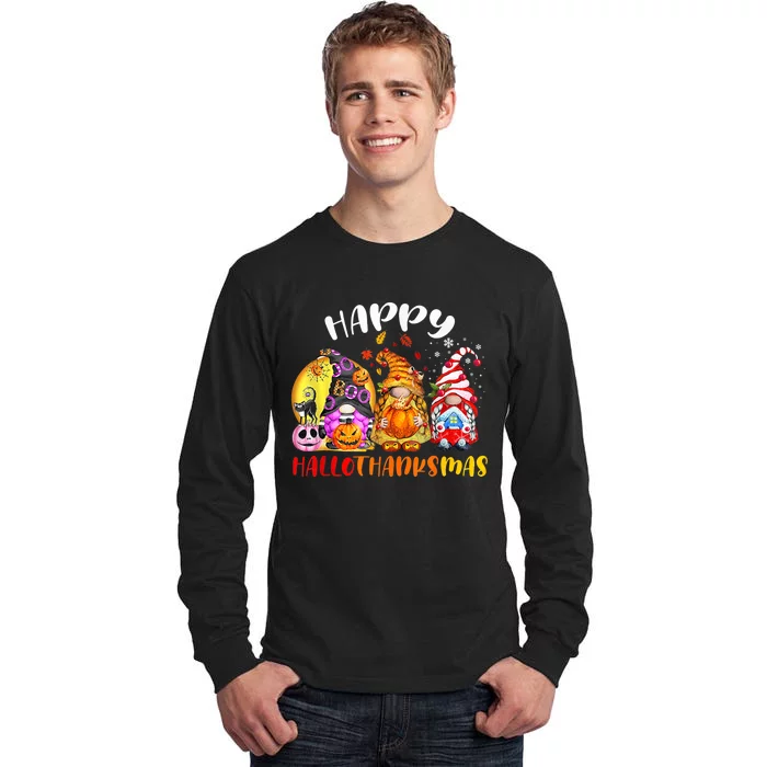 Halloween Thanksgiving Christmas Happy HalloThanksMas Gnomes Tall Long Sleeve T-Shirt