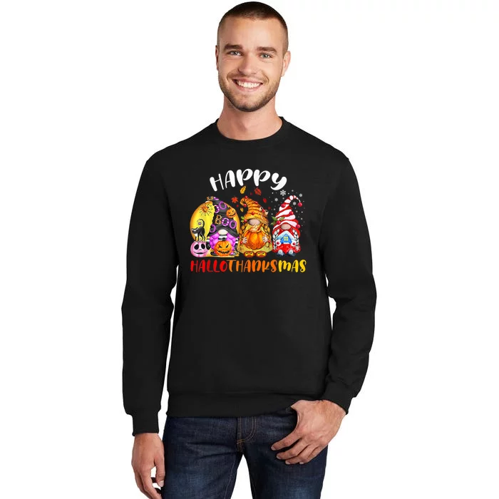 Halloween Thanksgiving Christmas Happy HalloThanksMas Gnomes Tall Sweatshirt