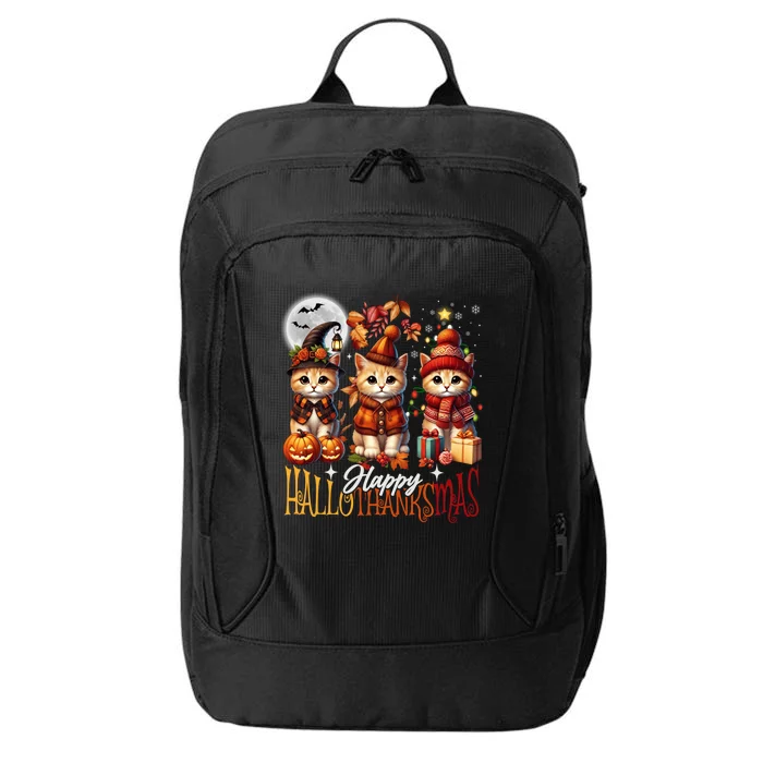 Halloween Thanksgiving Christmas Happy Hallothanksmas Cats Cute Gift City Backpack