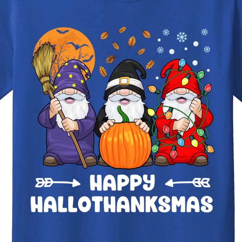 Halloween Thanksgiving Christmas Happy Hallothanksmas Gnomes Great Gift Kids T-Shirt