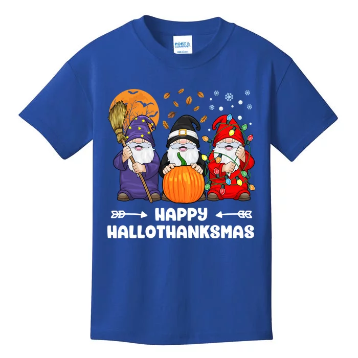 Halloween Thanksgiving Christmas Happy Hallothanksmas Gnomes Great Gift Kids T-Shirt