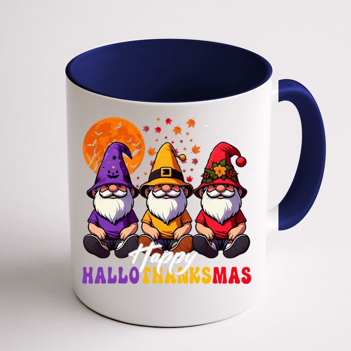 Halloween Thanksgiving Christmas Happy Hallothanksmas Gnomes Front & Back Coffee Mug